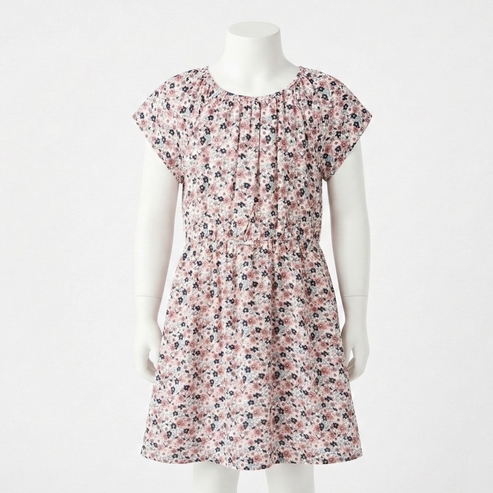 Gap Kids Dress XL Floral Flutter Sleeve Navy Pink Ditsy Print Summer Casual